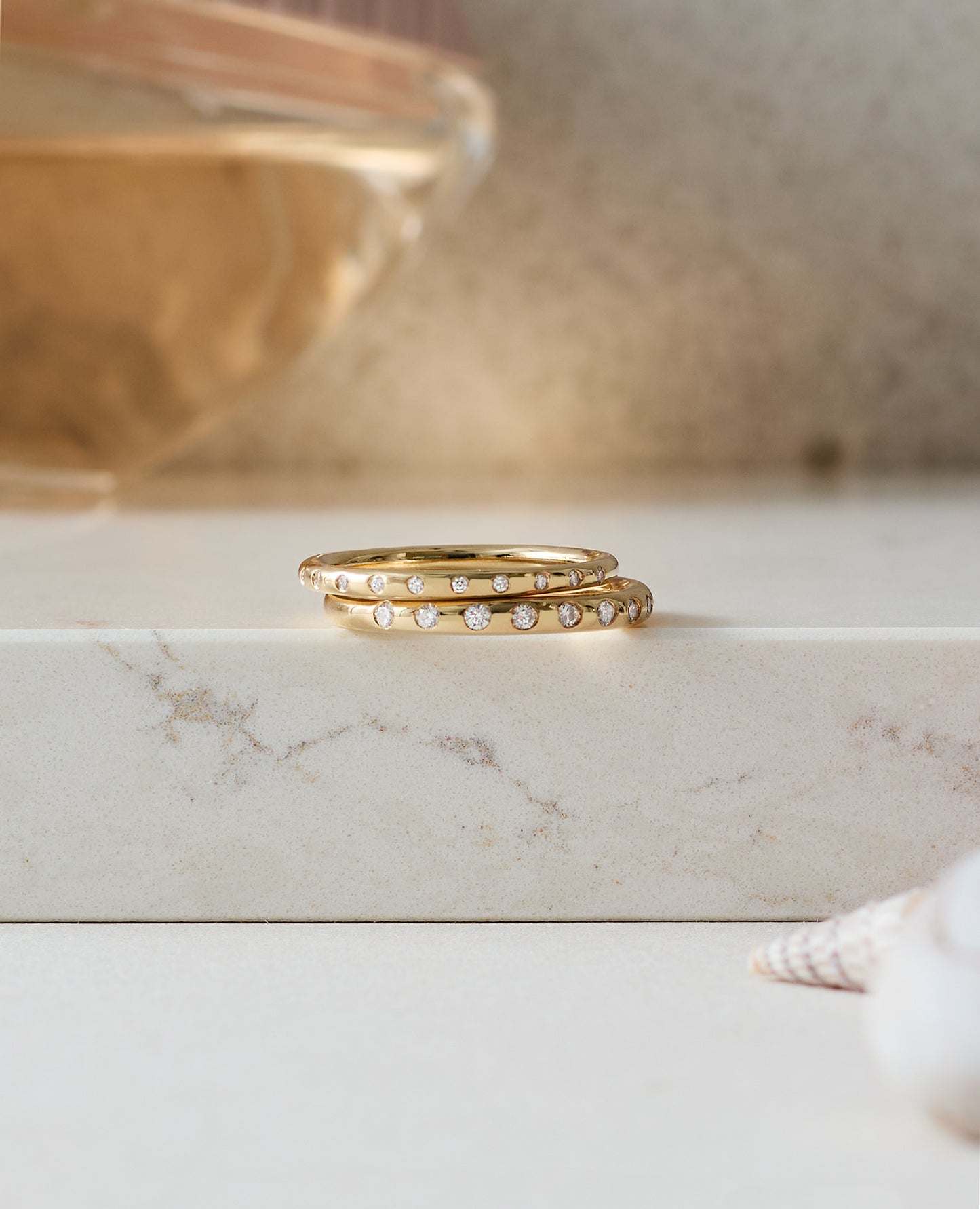 Gold and diamond modern wedding bands, handmade in Nashville