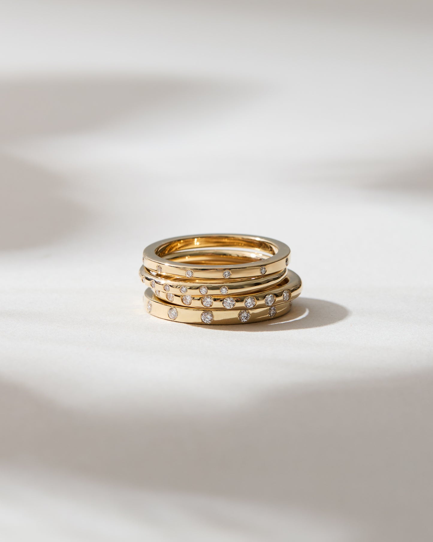 Gold and diamond ring stack, handmade in Nashville