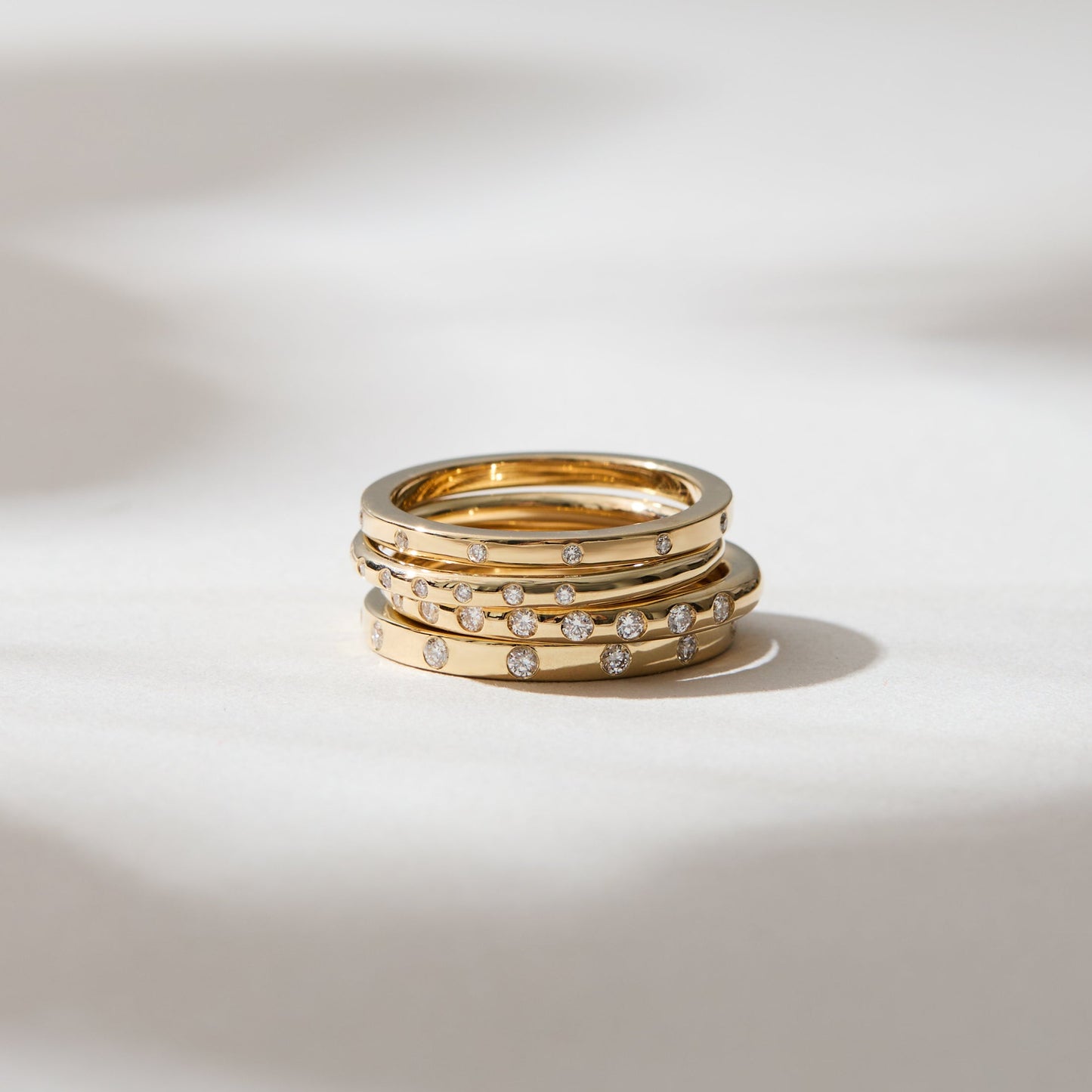 Gold and diamond ring stack, handmade in Nashville