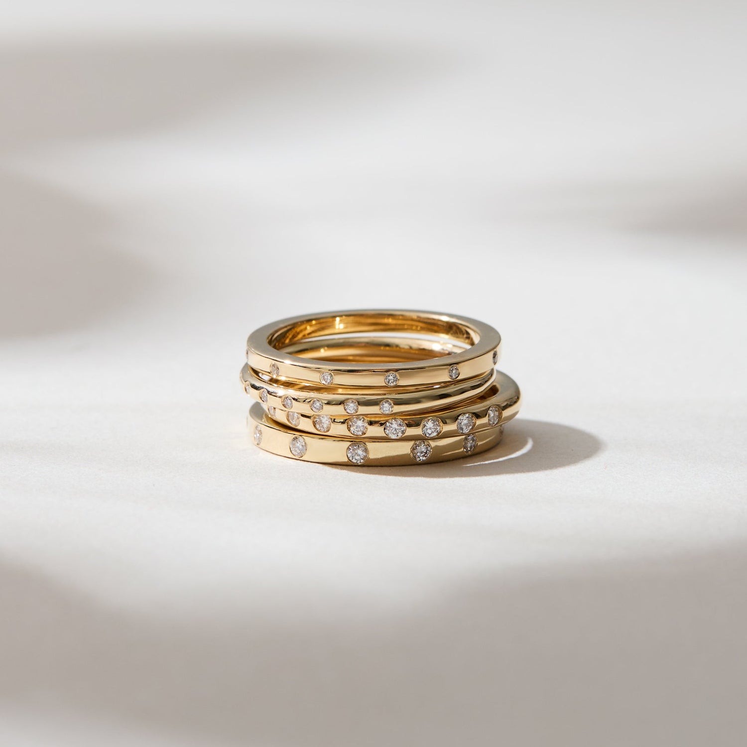 Gold and diamond ring stack, handmade in Nashville