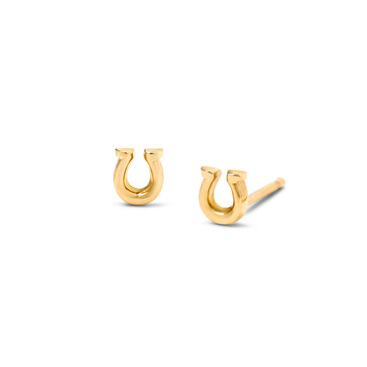 Gold horseshoe stud earrings, made in Nashville, TN