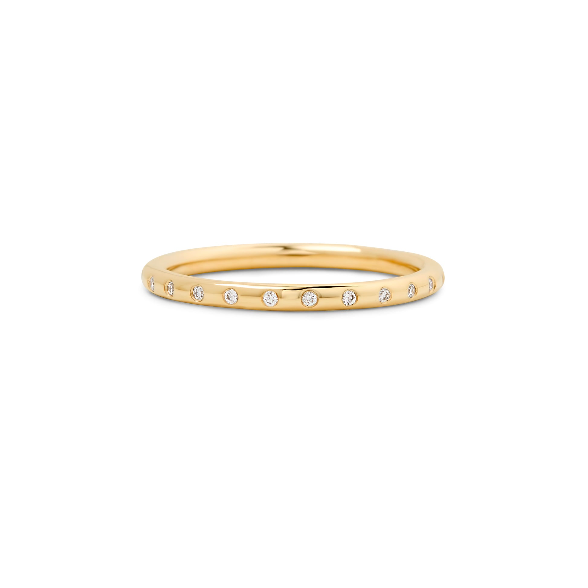 Slim gold stacking band with diamonds, handmade in Nashville