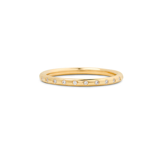 Slim gold stacking band with diamonds, handmade in Nashville