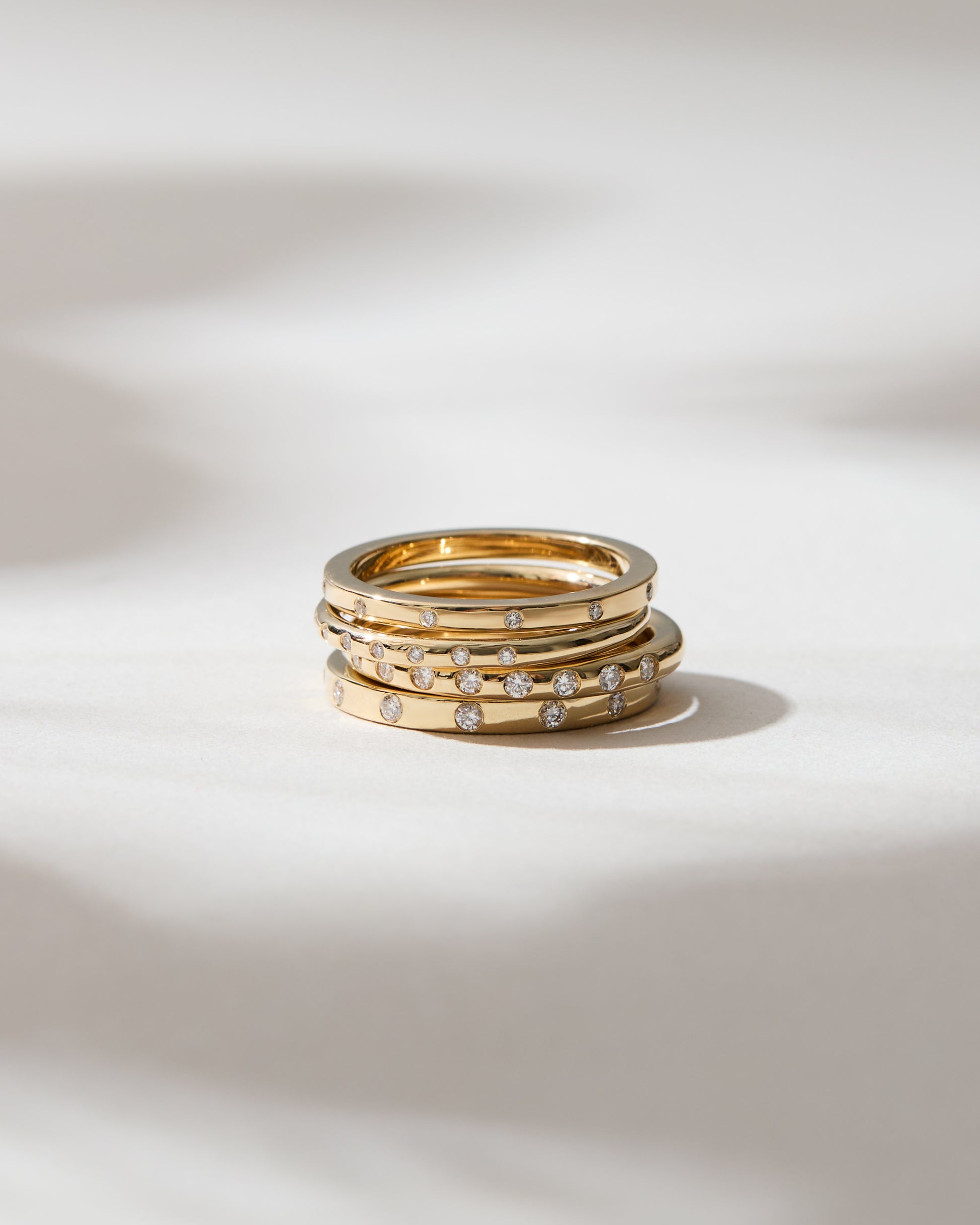 Gold and diamond ring stack, handmade in Nashville