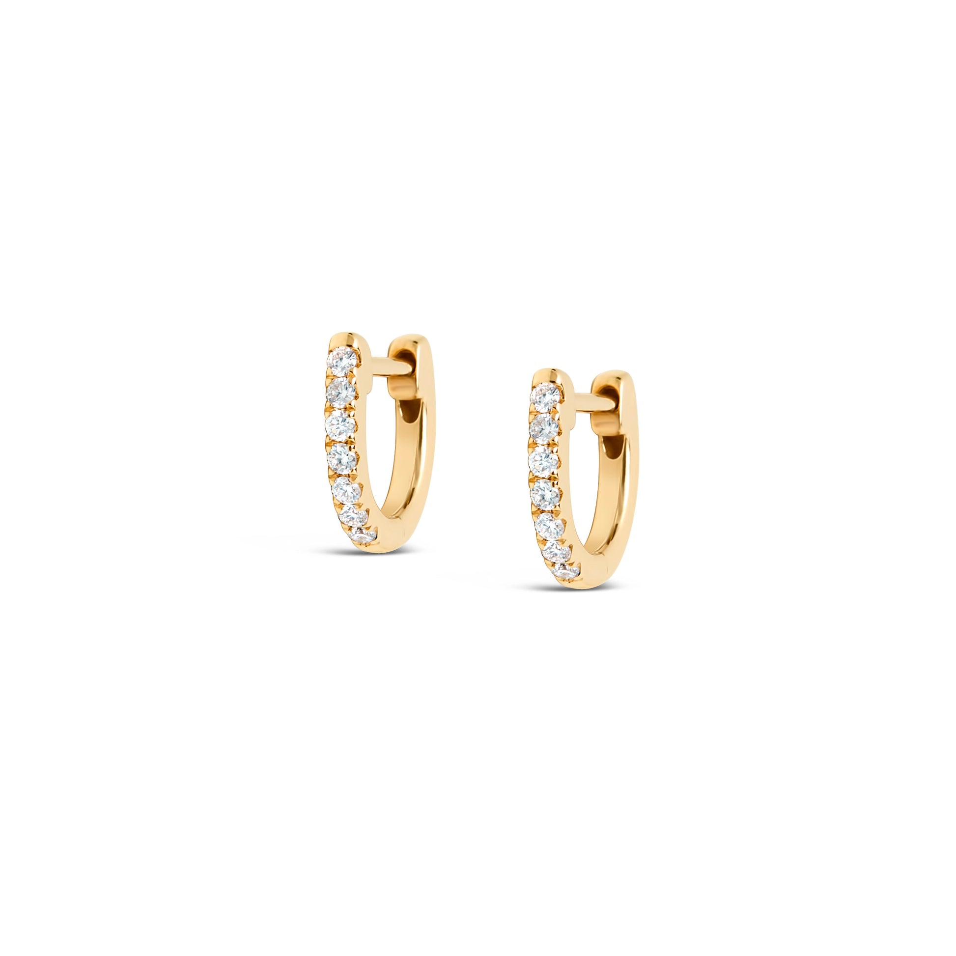 Dainty gold diamond huggie earrings, made in Nashville, TN