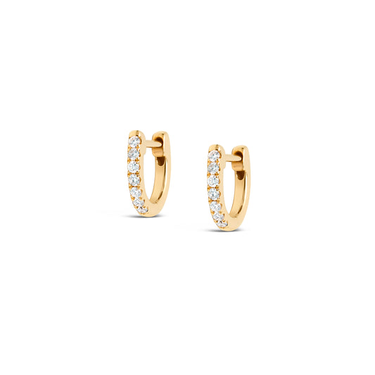 Dainty gold diamond huggie earrings, made in Nashville, TN