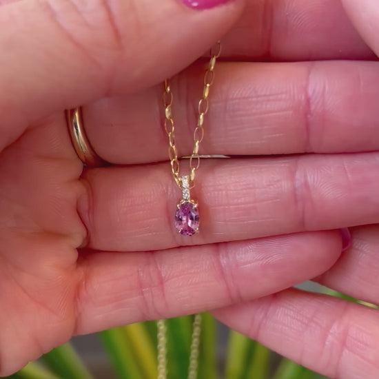 Pink Sapphire & Diamond Gold Necklace 