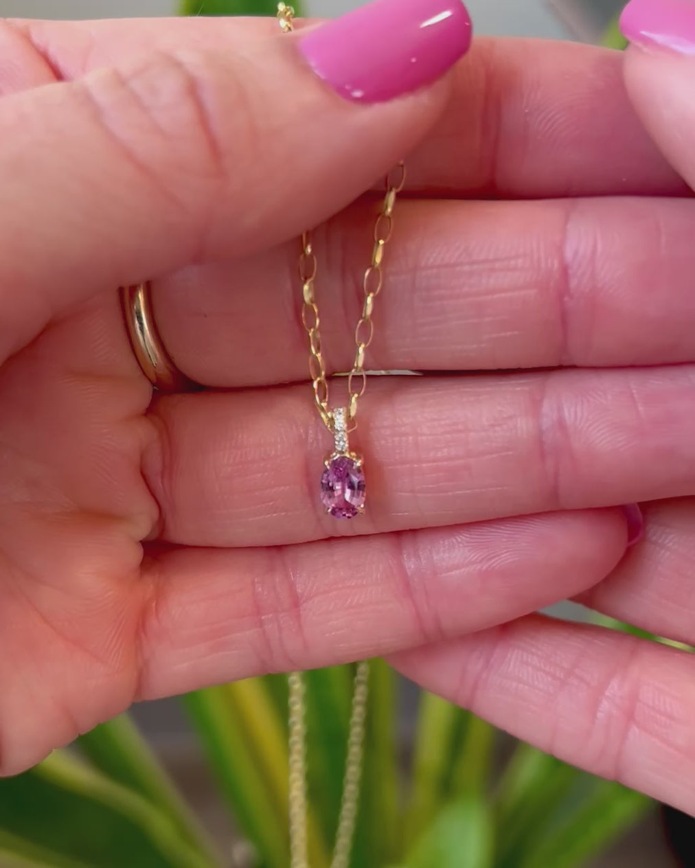 Pink Sapphire & Diamond Gold Necklace 