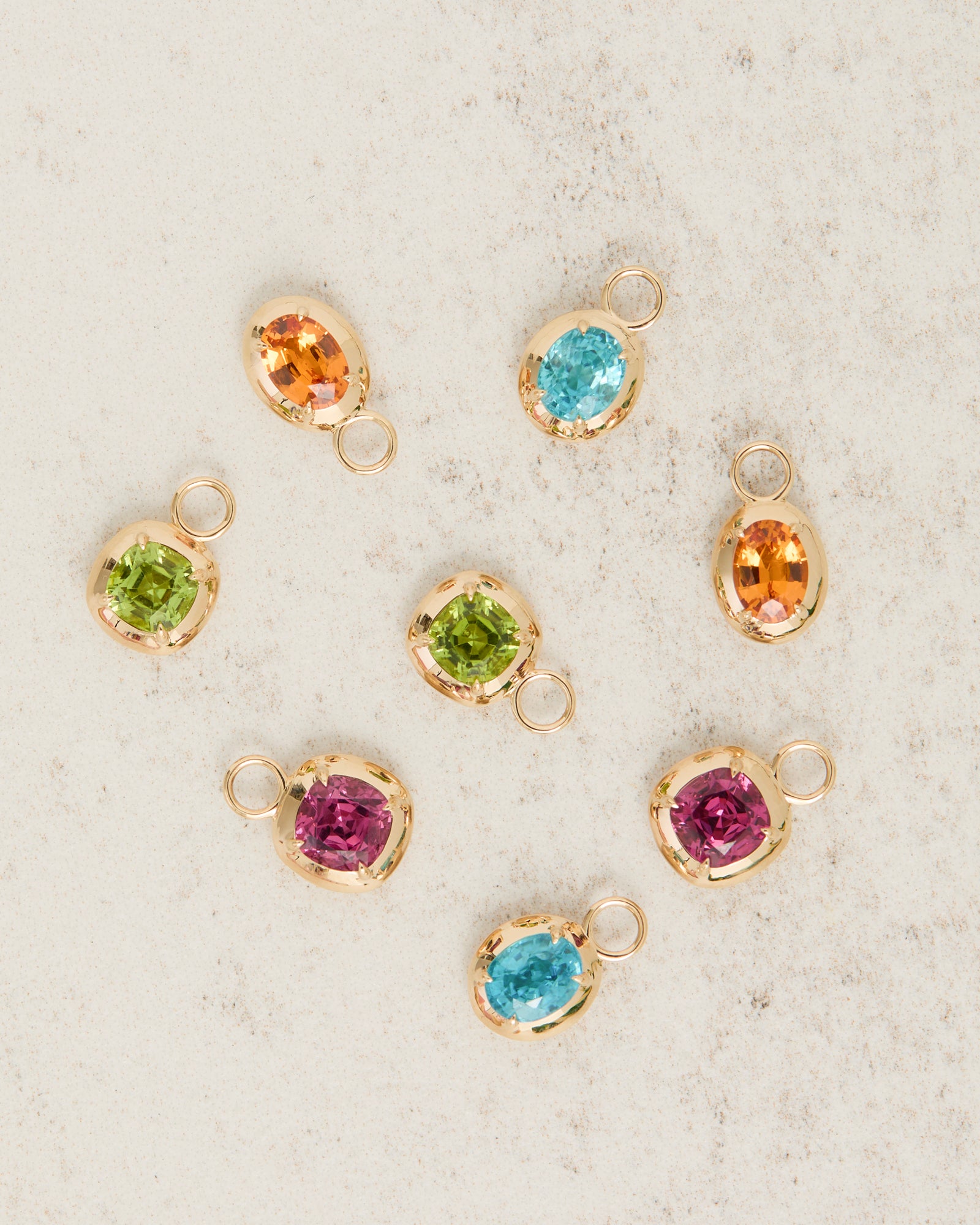 SPECTRA gold huggie earrings with natural gemstones, handmade in Nashville, Tennessee