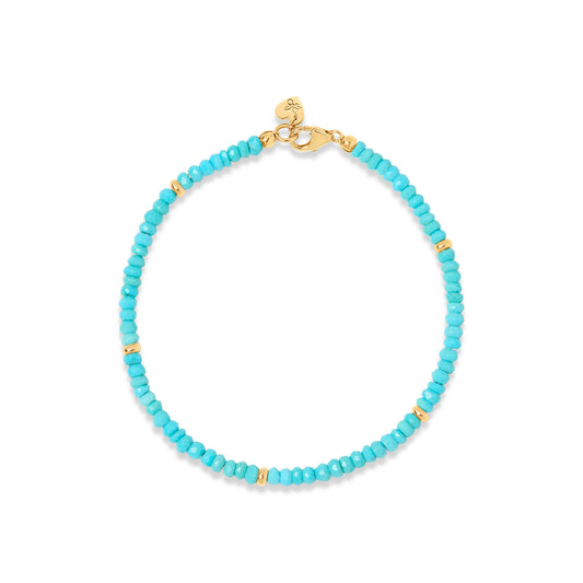 Turquoise and gold beaded bracelet with solid gold clasp made in Nashville, Tennessee